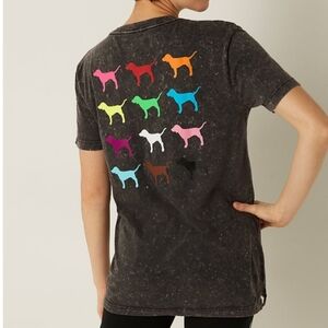 VS PINK CAMPUS TEE SHIRT RAINBOW PUPS
